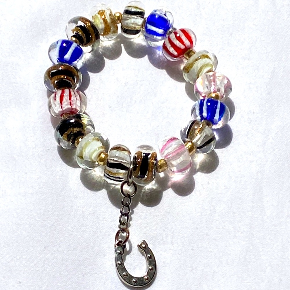 Glass Bracelet with Horseshoe Charm